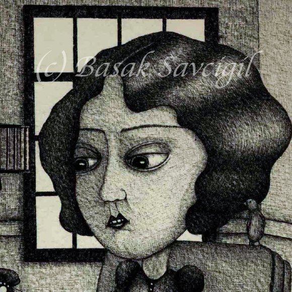 OOP Signed Dark Art Print 20s Flapper Gorey inspired  Goth Pen + Ink - Picture 2 of 6